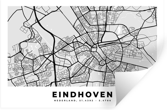 Muurstickers - Sticker Folie - Kaart - Eindhoven - Nederland - 120x80 cm - Plakfolie - Muurstickers Kinderkamer - Zelfklevend Behang - Zelfklevend behangpapier - Stickerfolie