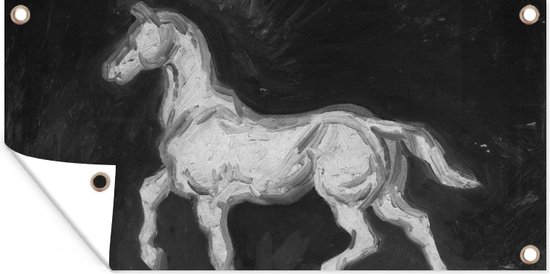 Tuinposter Paard - Vincent van Gogh - Zwart - Wit - 60x30 cm - Tuindoek - Buitenposter