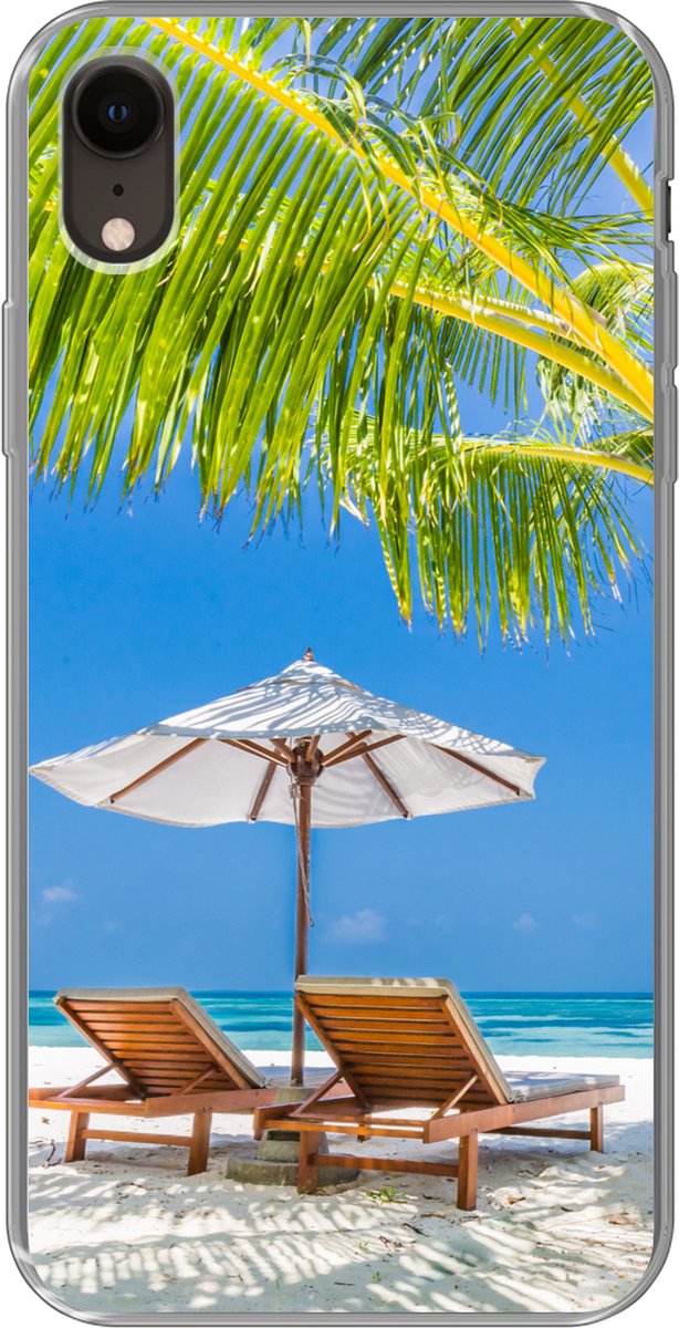 Telefoonhoesje Geschikt voor iPhone XR hoesje - Palmboom - Strandstoel - Parasol - Siliconen Telefoonhoesje Telefoonhoesje