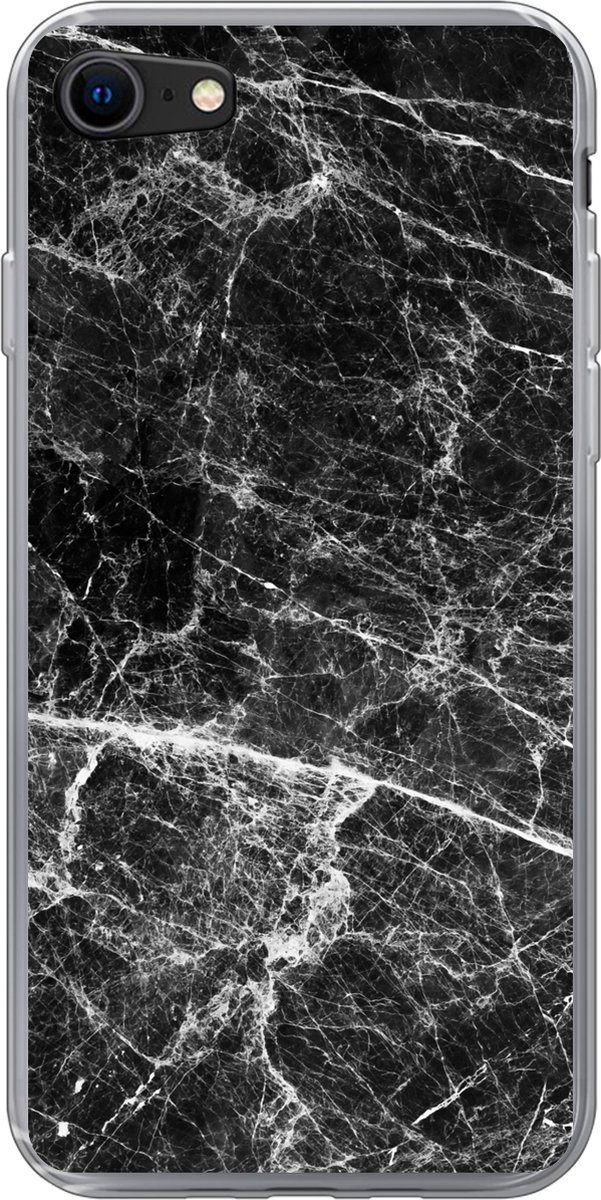 Telefoonhoesje Geschikt voor iPhone 7 hoesje - Marmer print - Steen - Zwart - Siliconen Telefoonhoesje Telefoonhoesje