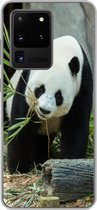Geschikt voor Samsung Galaxy S20 Ultra hoesje - Panda - Boomstam - Grot - Siliconen Telefoonhoesje