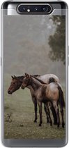 Geschikt voor Samsung Galaxy A80 hoesje - Paarden - Natuur - Mist - Siliconen Telefoonhoesje