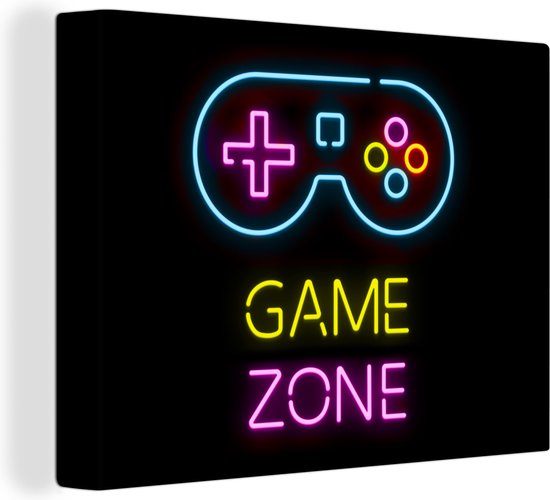 Canvas - Gaming - Game zone - Controller - Vintage - Neon - Gamen - 40x30 cm - Gaming room decoratie - Schilderijen op canvas - Game Kamer