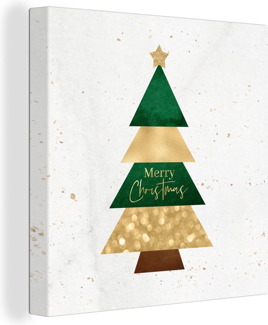 Canvas Schilderij Kerst - Spreuken - Kerstboom - Merry Christmas - Quotes - 90x90 cm - Wanddecoratie