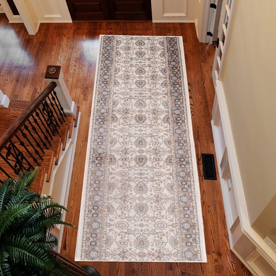 Tapiso Colorado Tapijt Loper Creme Bloemenprint Woonkamer Slaapkamer Hal Maat - 80x1400