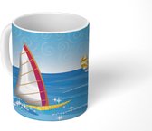 Mok - Koffiemok - Een illustratie van meerdere windsurfers op zee - Mokken - 350 ML - Beker - Koffiemokken - Theemok