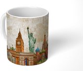 Mok - Amerika - Vintage - Gebouwen - Collage - 350 ML - Beker