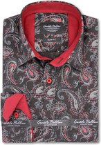 Heren Overhemd - Slim Fit - Watermerk Paisley - Zwart - Maat S