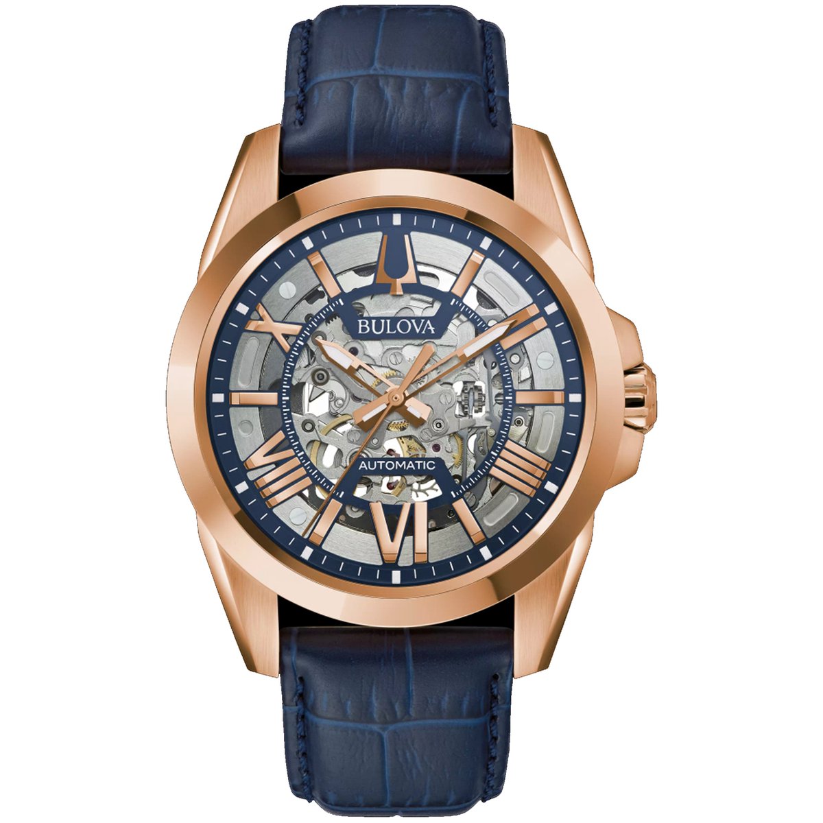 Bulova Sutton Automatic 97A161 Horloge - Leer - Blauw - Ø 43 mm