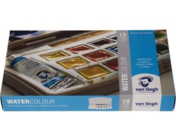 Van Gogh Aquarelverf set in kunststof etui met 18 kleuren in halve Napjes en 2 kleuren in tubes van 10 ml