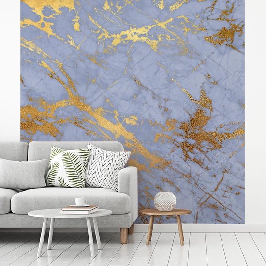 Papier peint - Papiers Papier peint photo Marbre - Motifs - Blauw - Or - Largeur 240 cm x Hauteur 240 cm