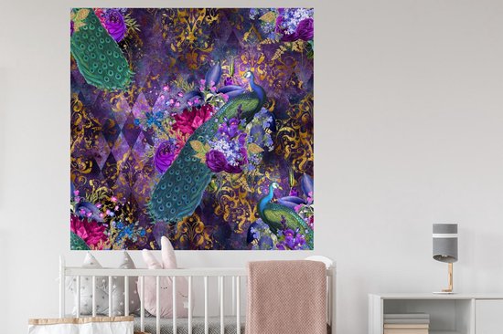 Stickers muraux - Motifs - Paon - Violet - 120x120 cm - Film Adhésif XXL