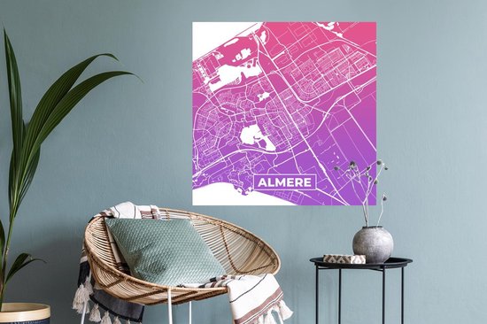 Stickers muraux - Plan de la ville - Almere - Violet - Rose - 50x50 cm - Feuille adhésive - Carte