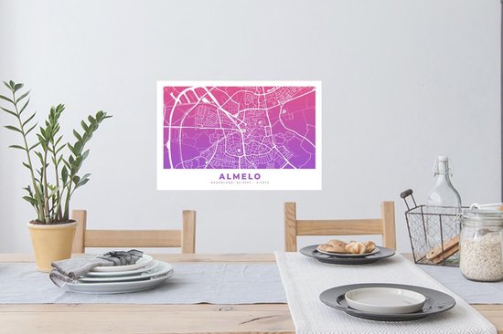 Stickers Stickers muraux - Plan de la ville - Almelo - Pays- Nederland - Violet - 60x40 cm - Feuille adhésive - Carte