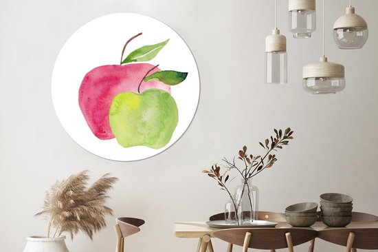 Wandcirkel - Muurcirkel Binnen - Appels - Aquarel - Wit - ⌀ 120 cm - Wanddecoratie - Ronde Schilderijen XXL