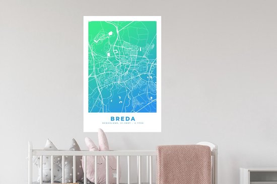 Stickers muraux - Plan de la ville - Breda - Blauw - Vert - 60x90 cm - Feuille adhésive - Carte