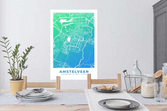 Stickers muraux - Plan de la ville - Amstelveen - Blauw - 60x90 cm - Feuille adhésive - Carte