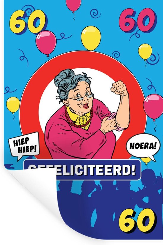 Stickers muraux - Anniversaire - 60 Ans - Femme - Anniversaire - 80x120 cm - Feuille adhésive