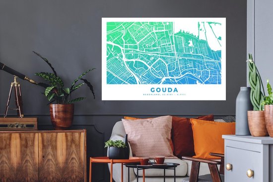 Stickers Stickers muraux - Plan de la ville - Gouda - Blauw - Vert - 120x80 cm - Feuille adhésive - Carte