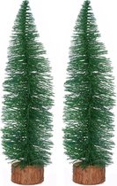 2x stuks kerstboompjes op stam 35 cm groen