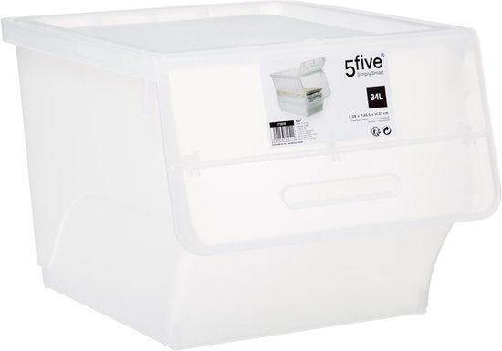 Five® Stapelbare opbergbox deksel voorzijde - Transparant - Stapelbaar -  Large - 34... | bol.com