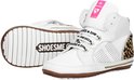 Witte hoge babysneakers met luipaardprint op de hiel en 'SHOESME' op de zool.