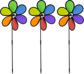 Relaxdays Windmolen bloem - 3 stuks - windspinner - regenboog - tuinsteker - tuindecoratie