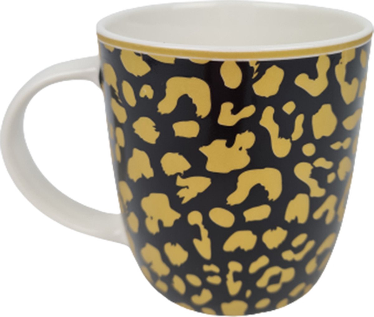 Mok met Panterprint - Zwart / Goud - Keramiek - Ø 9 x 9 cm - Set van 2
