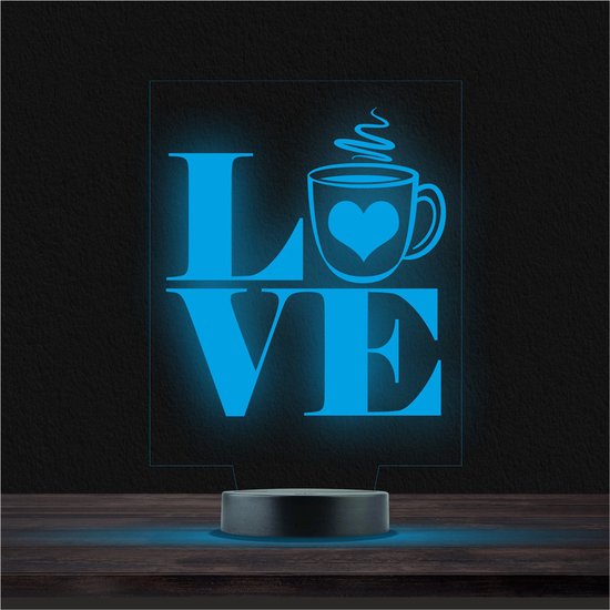Led Lamp Met Gravering - RGB 7 Kleuren - Love Koffie