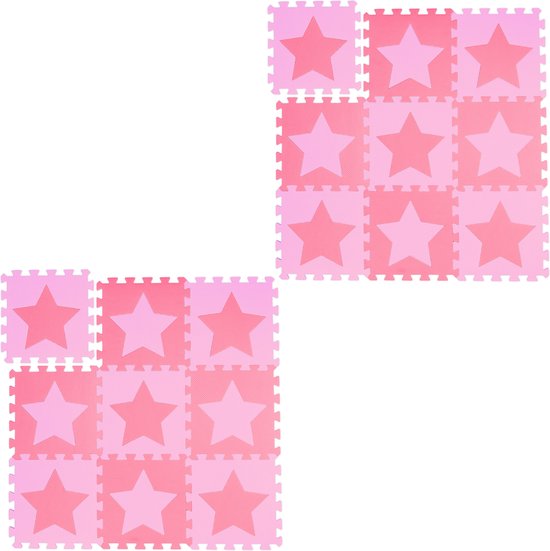 Relaxdays 18x speelmat foam sterren - puzzelmat - speelkleed - vloermat - roze-paars