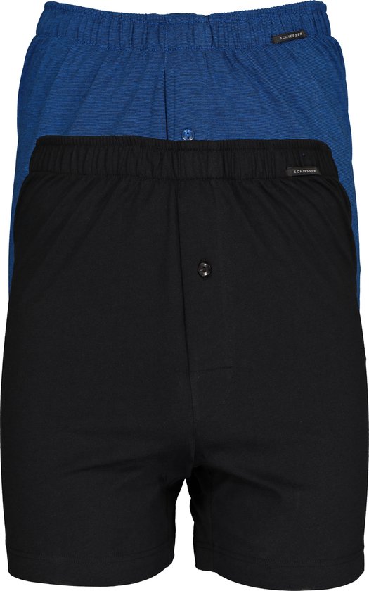 SCHIESSER Cotton Essentials boxershorts wijd (2-pack) - tricot - zwart en blauw fijn gestreept - Maat: S