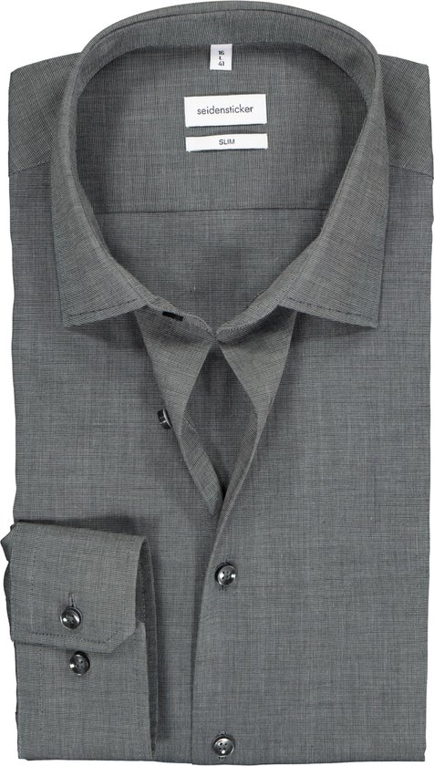 Seidensticker slim fit overhemd - grijs fil a fil - Strijkvrij - Boordmaat: 40