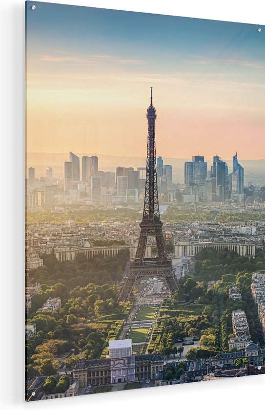 Artaza Glasschilderij - Skyline Van Parijs Met De Eiffeltoren - 60x80 - Plexiglas Schilderij - Foto op Glas
