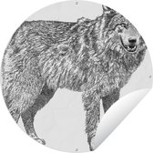 Tuincirkel Wolf - Wit - Schets - 150x150 cm - Ronde Tuinposter - Buiten