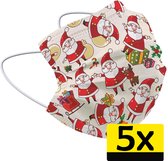 Kerst Mondkapje Wegwerp Mondmasker Niet Medisch Kerstman Beige - 5 Stuks