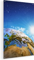 Artaza Glasschilderij - Aarde Vanuit De Ruimte Op Europa - 60x90 - Plexiglas Schilderij - Foto op Glas