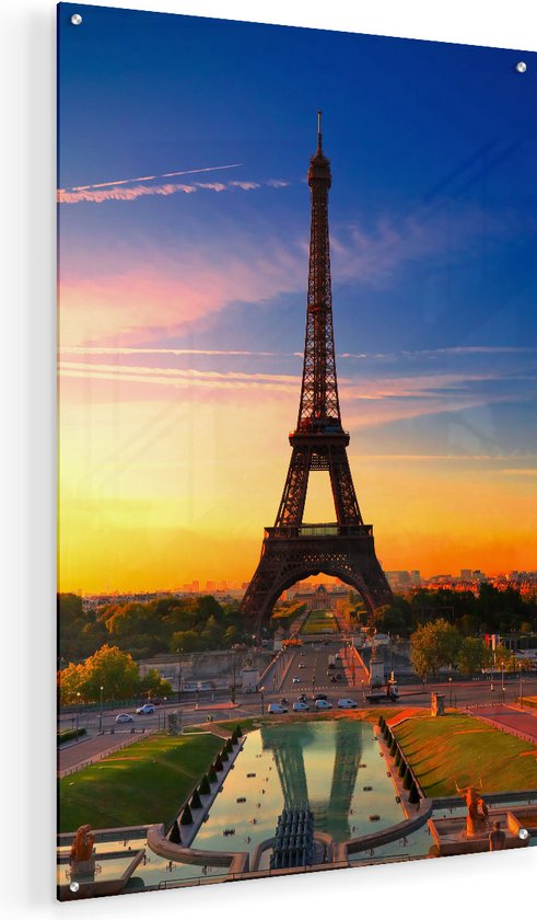 Artaza Glasschilderij - Parijs Eiffeltoren Tijdens De Zonsopkomst - 60x90 - Plexiglas Schilderij - Foto op Glas