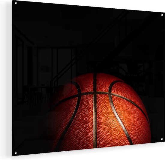 Artaza Glasschilderij - Basketbal op een Zwarte Achtergrond - 100x80 - Groot - Plexiglas Schilderij - Foto op Glas