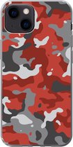 Geschikt voor iPhone 13 mini hoesje - Rood met grijs camouflage patroon - Siliconen Telefoonhoesje