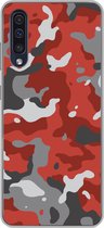 Geschikt voor Samsung Galaxy A50 hoesje - Rood met grijs camouflage patroon - Siliconen Telefoonhoesje