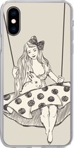 Geschikt voor iPhone X hoesje - Meisje in polka-dot jurk met konijn - Siliconen Telefoonhoesje