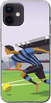 Geschikt voor iPhone 12 hoesje - Een illustratie van spelers die voetballen in een stadion - Jongetje - Meisjes - Kinderen - Siliconen Telefoonhoesje