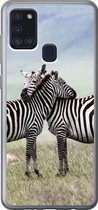 Telefoonhoesje Geschikt voor Samsung Galaxy A21s hoesje - Zebra's - Gras - Zwart - Wit - Siliconen Telefoonhoesje