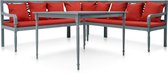 Decoways - 4-delige Loungeset massief acaciahout grijs en rood