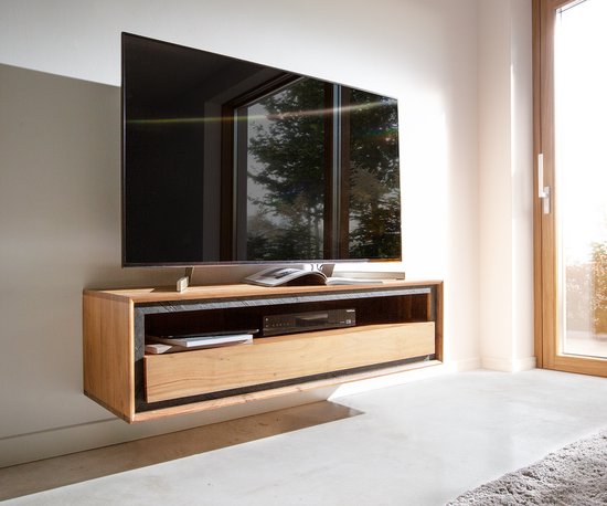 Meuble TV Stonegrace acacia naturel 120 cm 1 étagère 1 tiroir Meuble TV  suspendu en... | bol