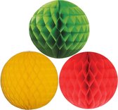 Kerstversiering set van 6x papieren kerstballen 10 cm groen goudgeel en rood - Kerst decoratie bollen/ballen