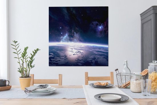 Toile Peinture Terre - Etoiles - Espace - 90x90 cm - Décoration murale