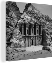 Canvas Schilderij Jordanië - Petra - Zwart - Wit - 90x90 cm - Wanddecoratie