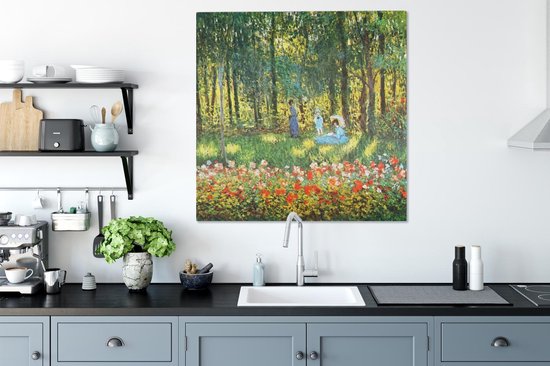 Peinture sur toile La famille de l'artiste au jardin - Claude Monet - 90x90 cm - Décoration murale