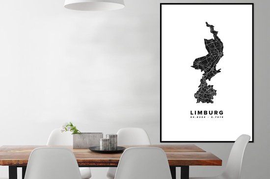 Fotolijst incl. Poster - Limburg - Nederland - Plattegrond - 80x120 cm - Posterlijst - Stadskaart